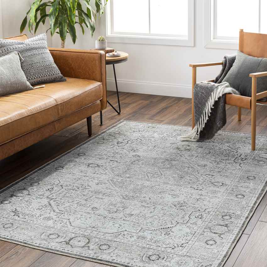 West Fork Traditional Gray Washable Area Rug