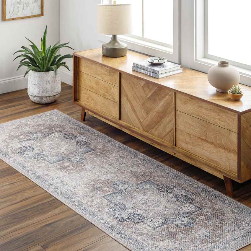 Worthville Traditional Taupe Washable Area Rug