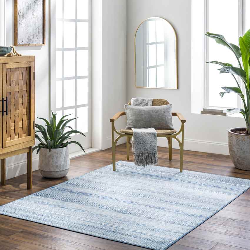 Kennia Global Cyan Washable Area Rug