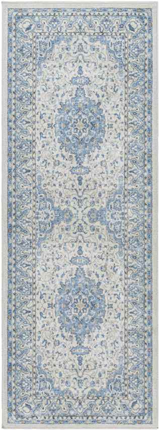 Tomara Traditional Ice Blue Washable Area Rug