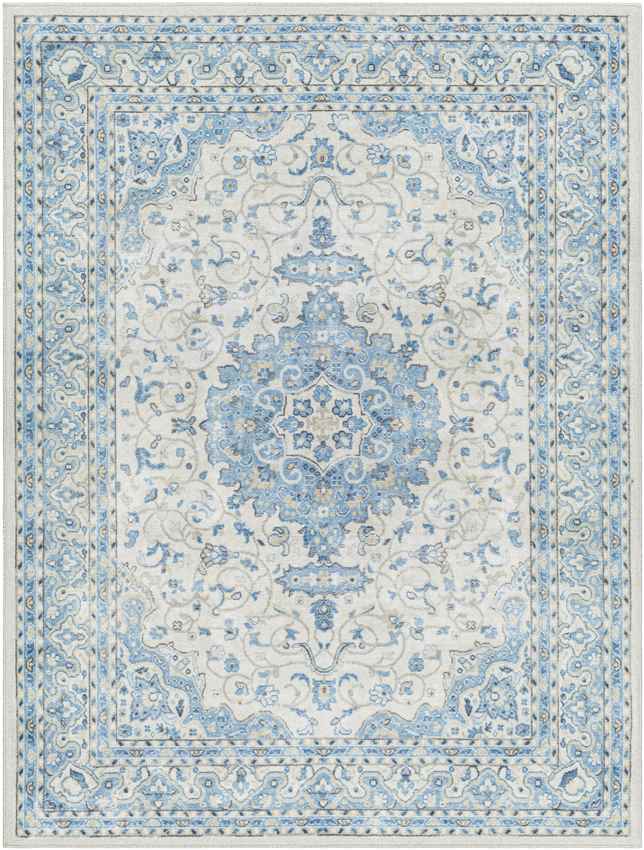 Tomara Traditional Ice Blue Washable Area Rug