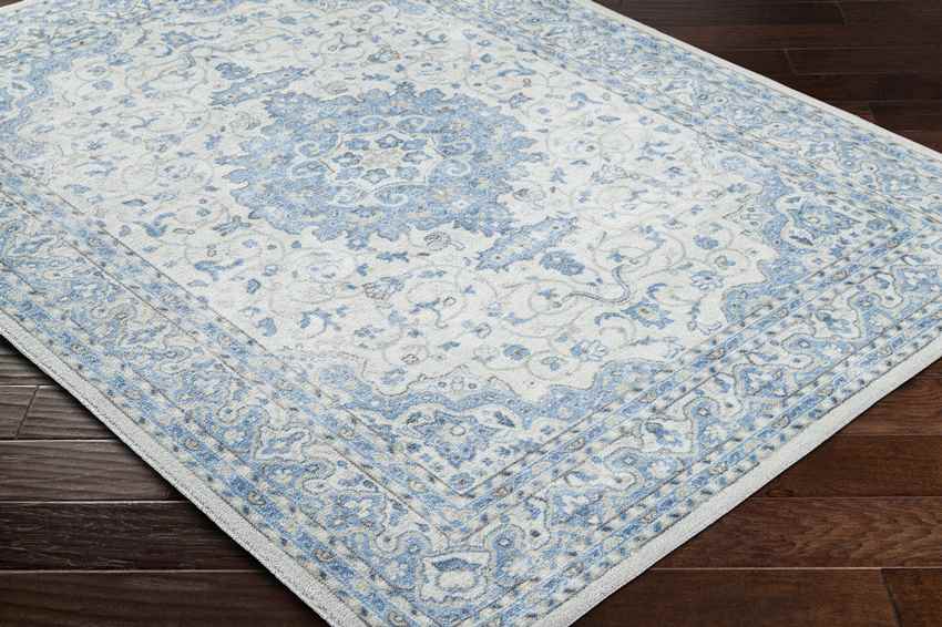 Tomara Traditional Ice Blue Washable Area Rug