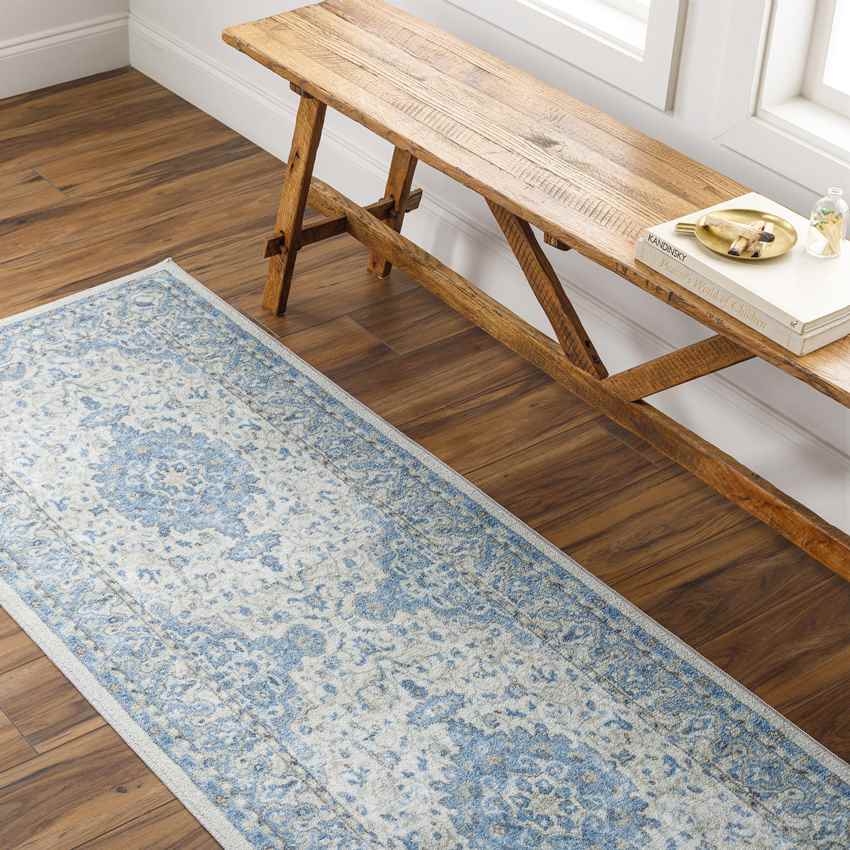 Tomara Traditional Ice Blue Washable Area Rug