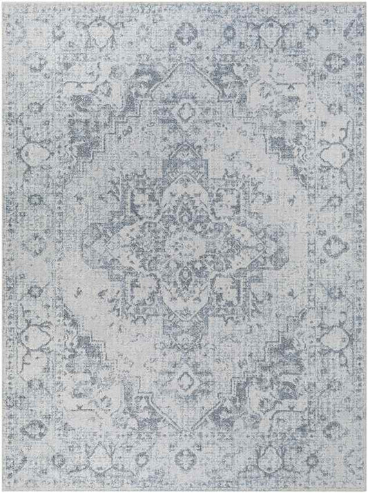 Moya Traditional Navy Blue Washable Area Rug