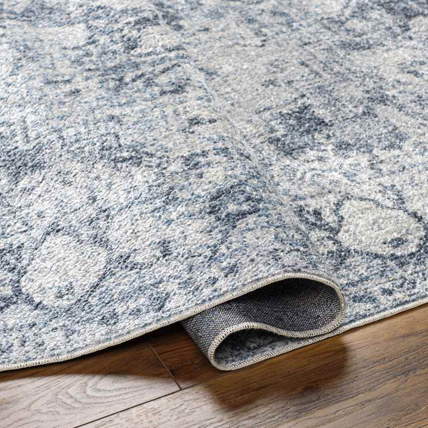 Moya Traditional Navy Blue Washable Area Rug