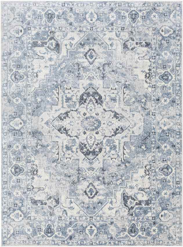 Moya Traditional Denim Blue Washable Area Rug