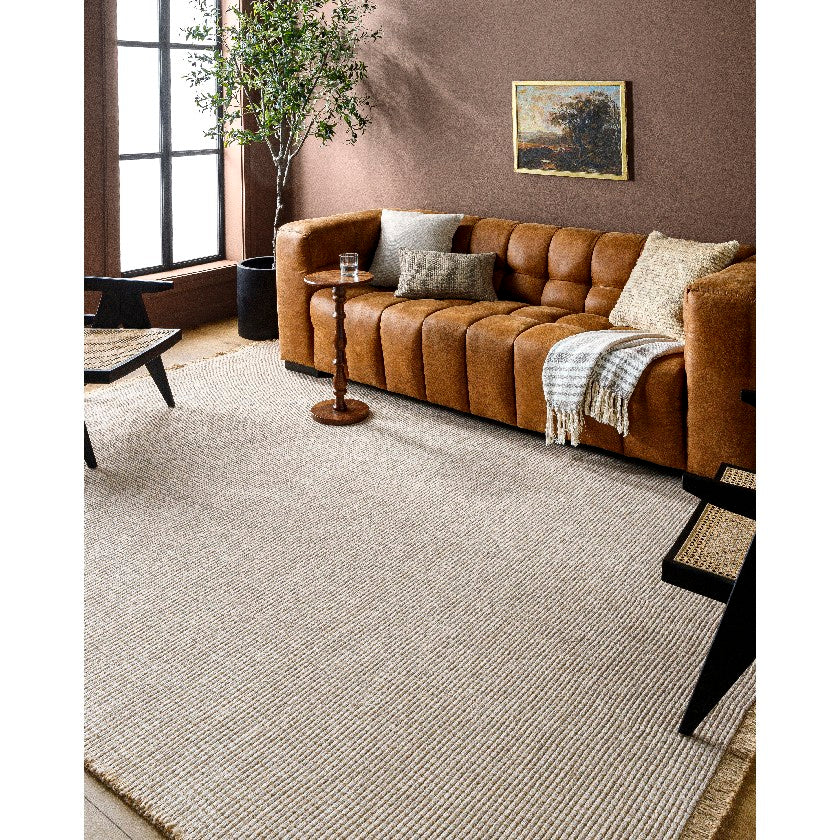 Hendy Solid and Border Mocha Area Rug