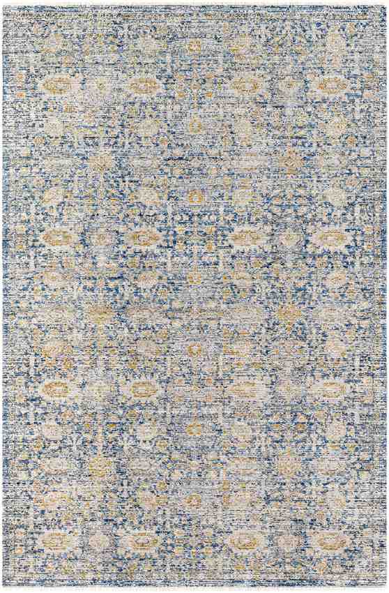 Prentiss Traditional Denim/Sunflower Washable Area Rug