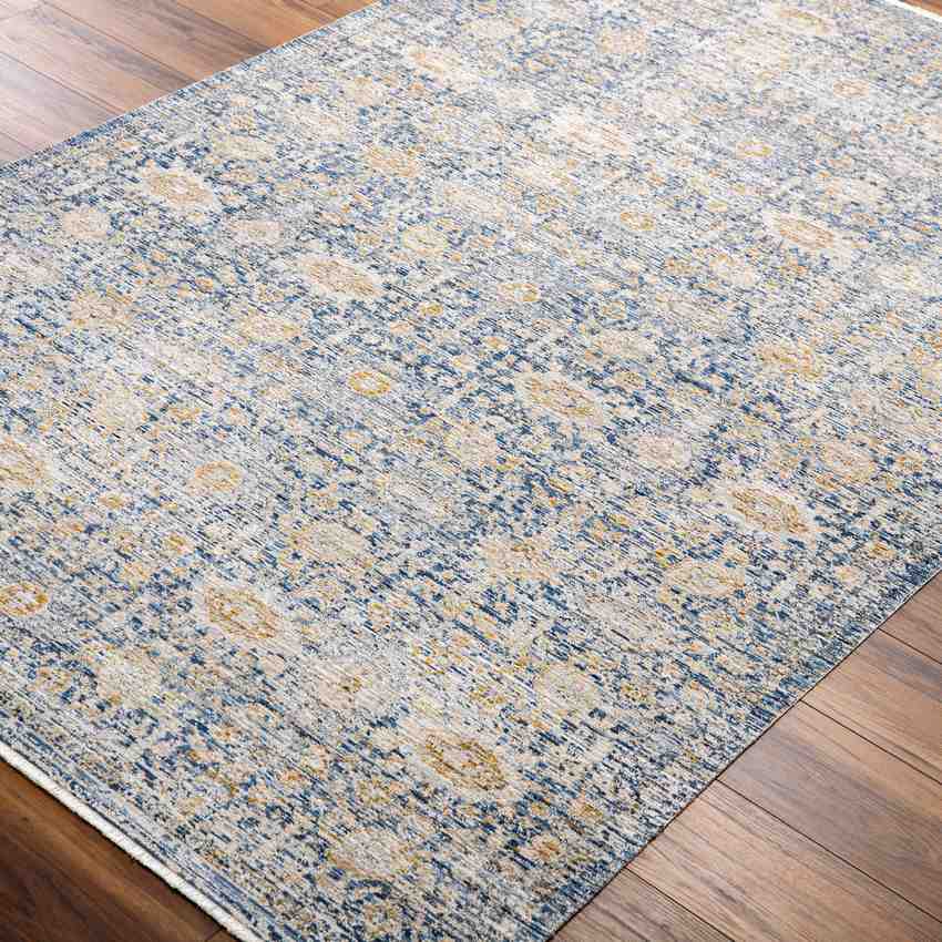 Prentiss Traditional Denim/Sunflower Washable Area Rug