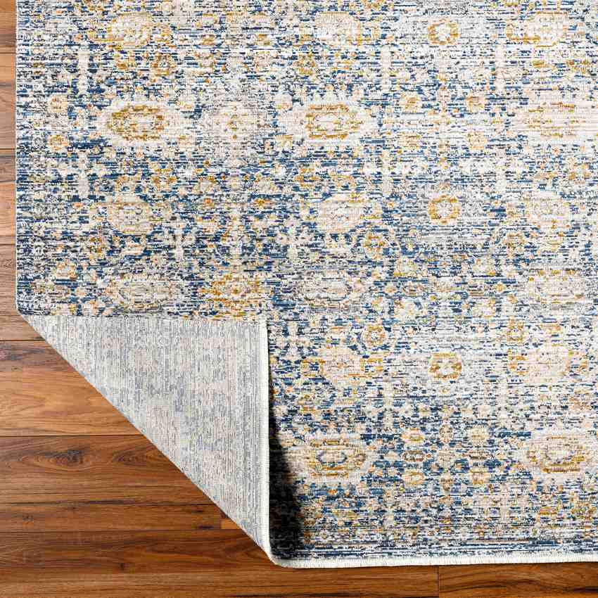 Prentiss Traditional Denim/Sunflower Washable Area Rug