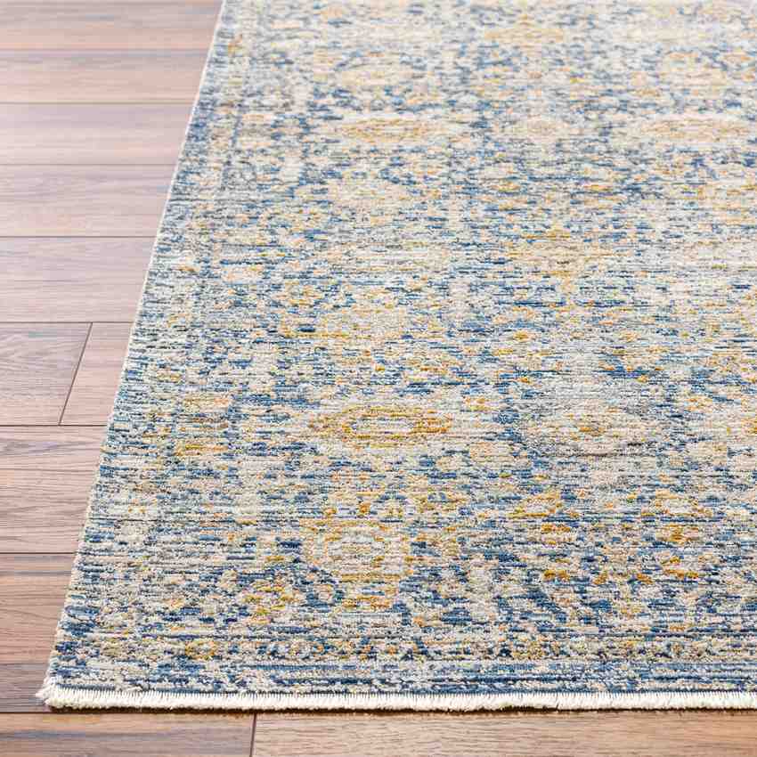 Prentiss Traditional Denim/Sunflower Washable Area Rug