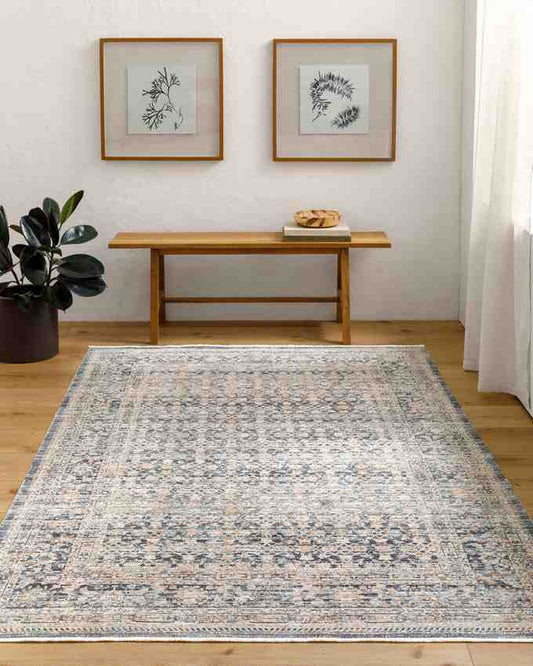 Leonel Traditional Dark Blue Washable Area Rug