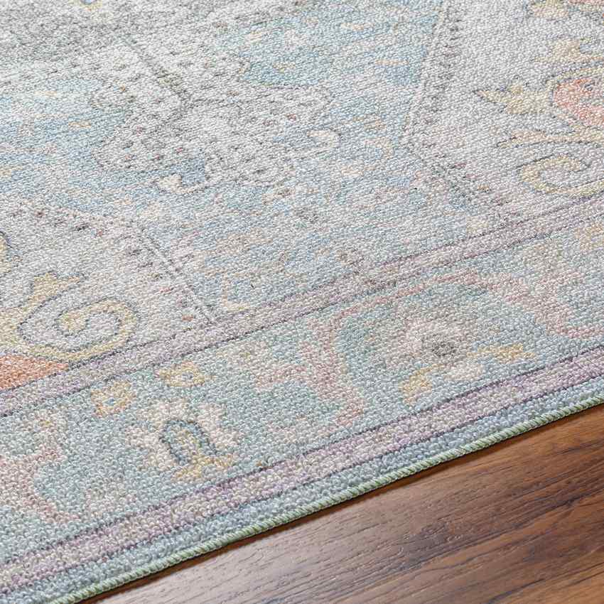 Doria Traditional Light Blue Washable Area Rug