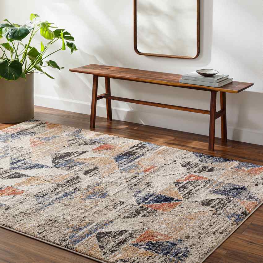 Delaine Traditional Dark Blue/Light Beige Area Rug