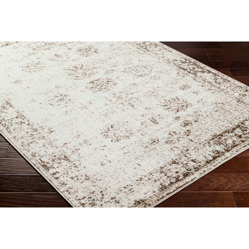 Yevette Traditional White/Dark Brown Area Rug