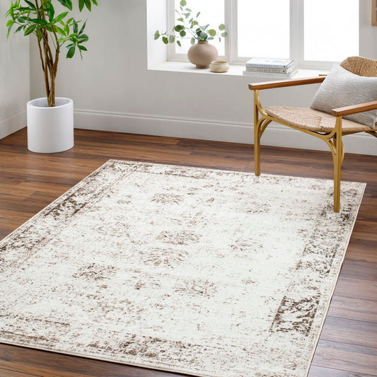 Yevette Traditional White/Dark Brown Area Rug