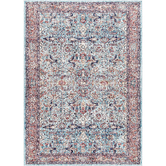 Jurrell Traditional Denim/Brown Washable Area Rug