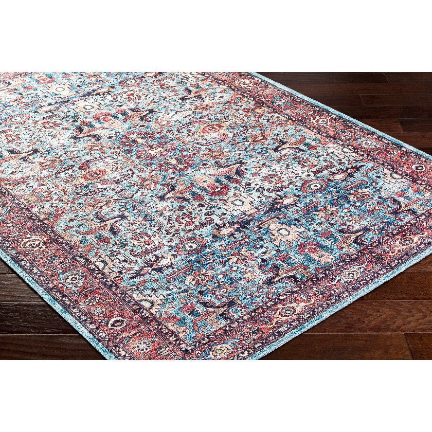 Jurrell Traditional Denim/Brown Washable Area Rug