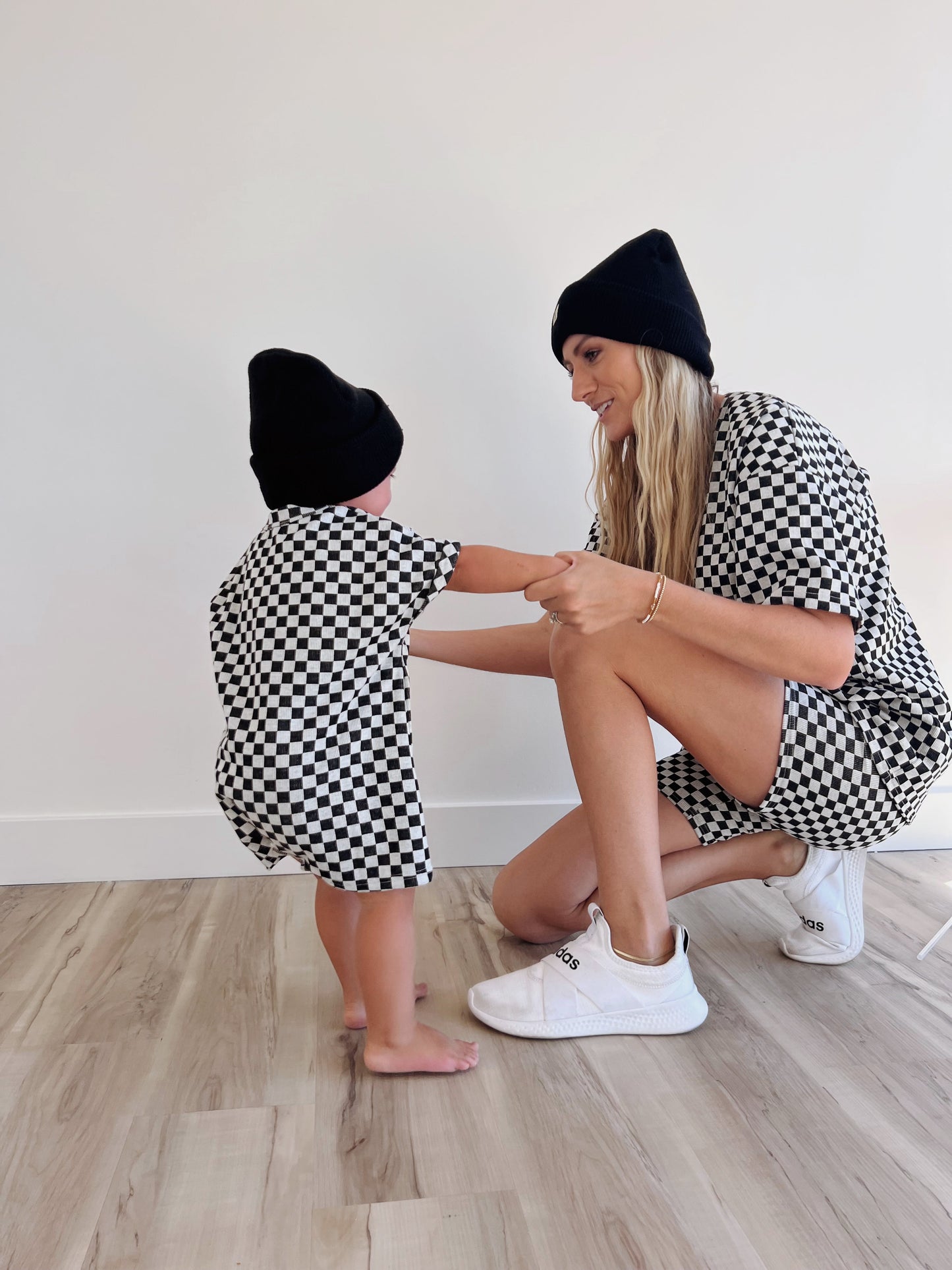 Women's Biker Short Set | Black & Grey Checkerboard