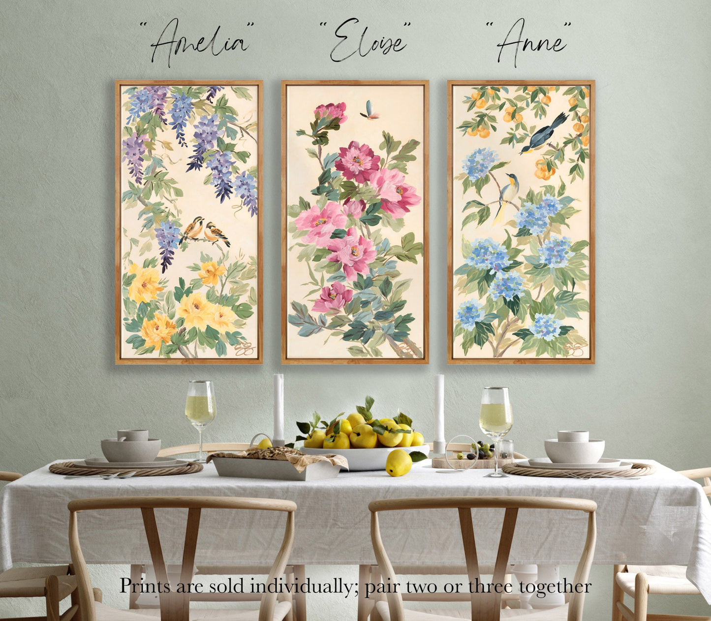 Anne, a chinoiserie fine art print of oranges and hydrangeas with bird