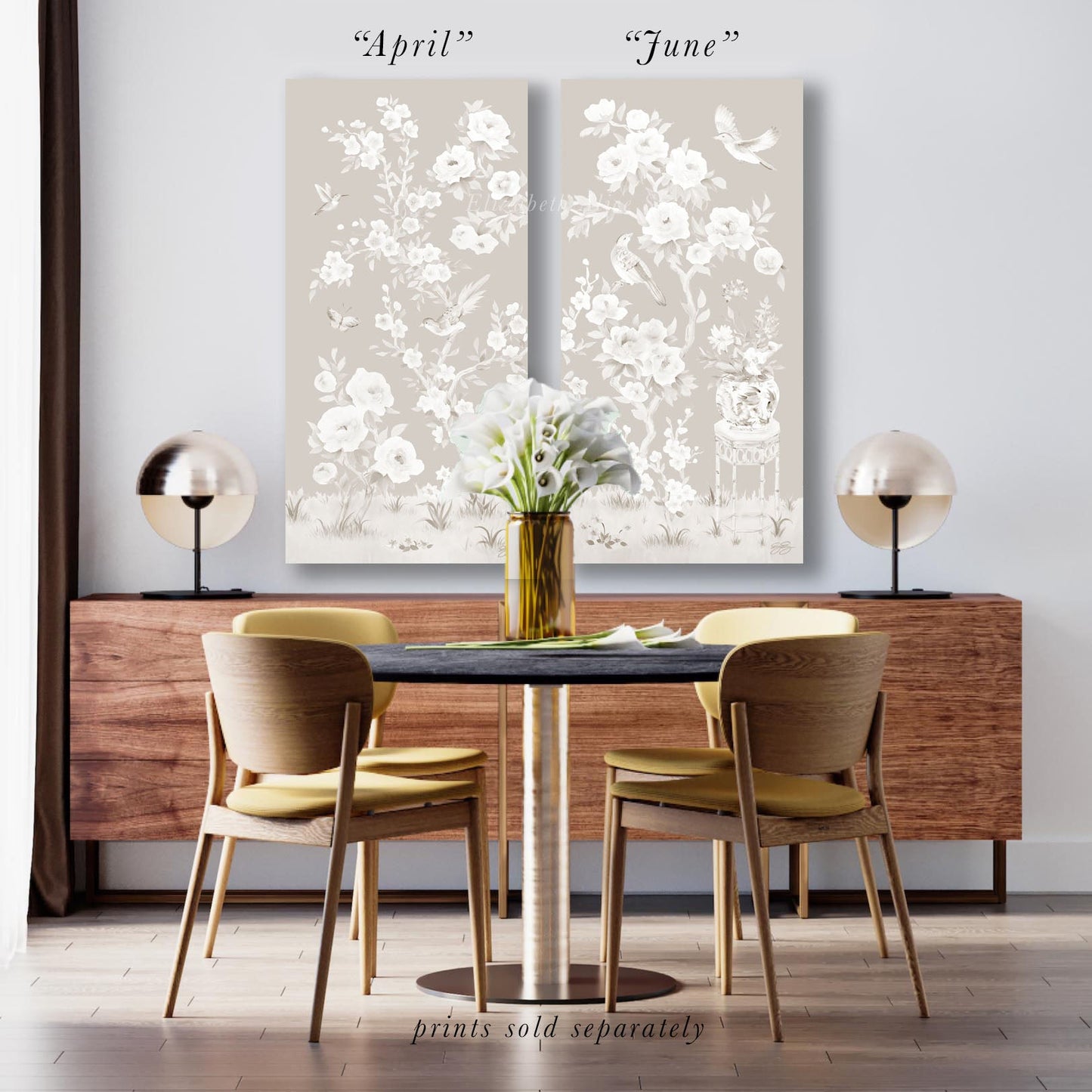 April, a tonal beige chinoiserie canvas wrap