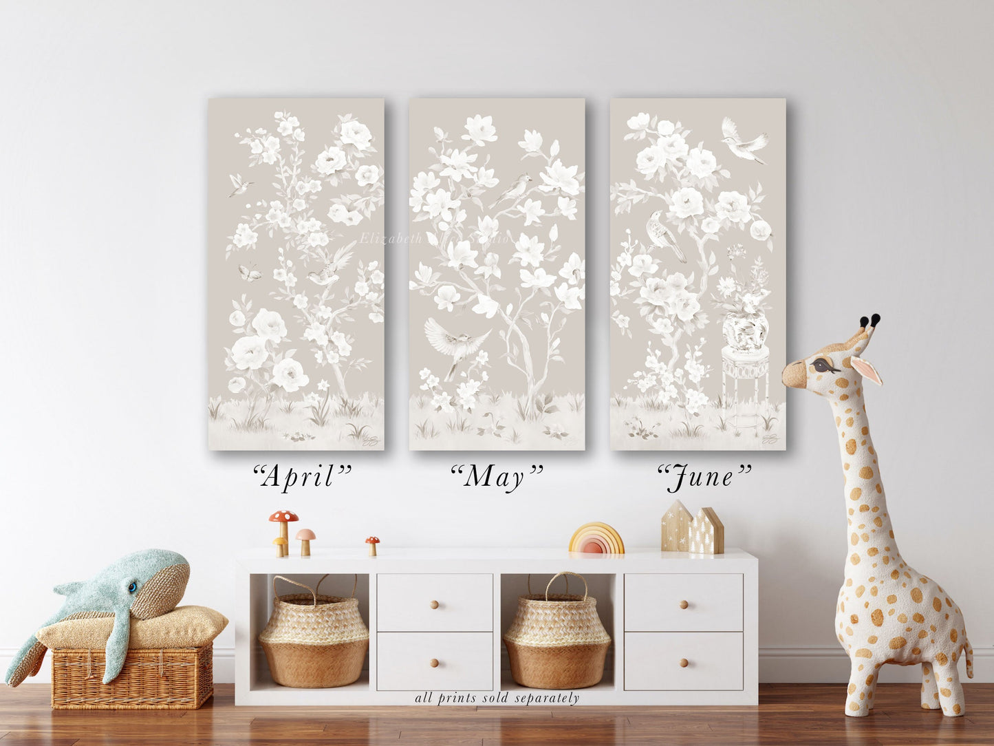 May, a tonal beige chinoiserie canvas wrap