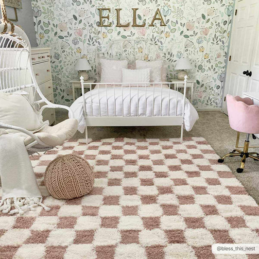 Atira Pink Checkered Shag Rug