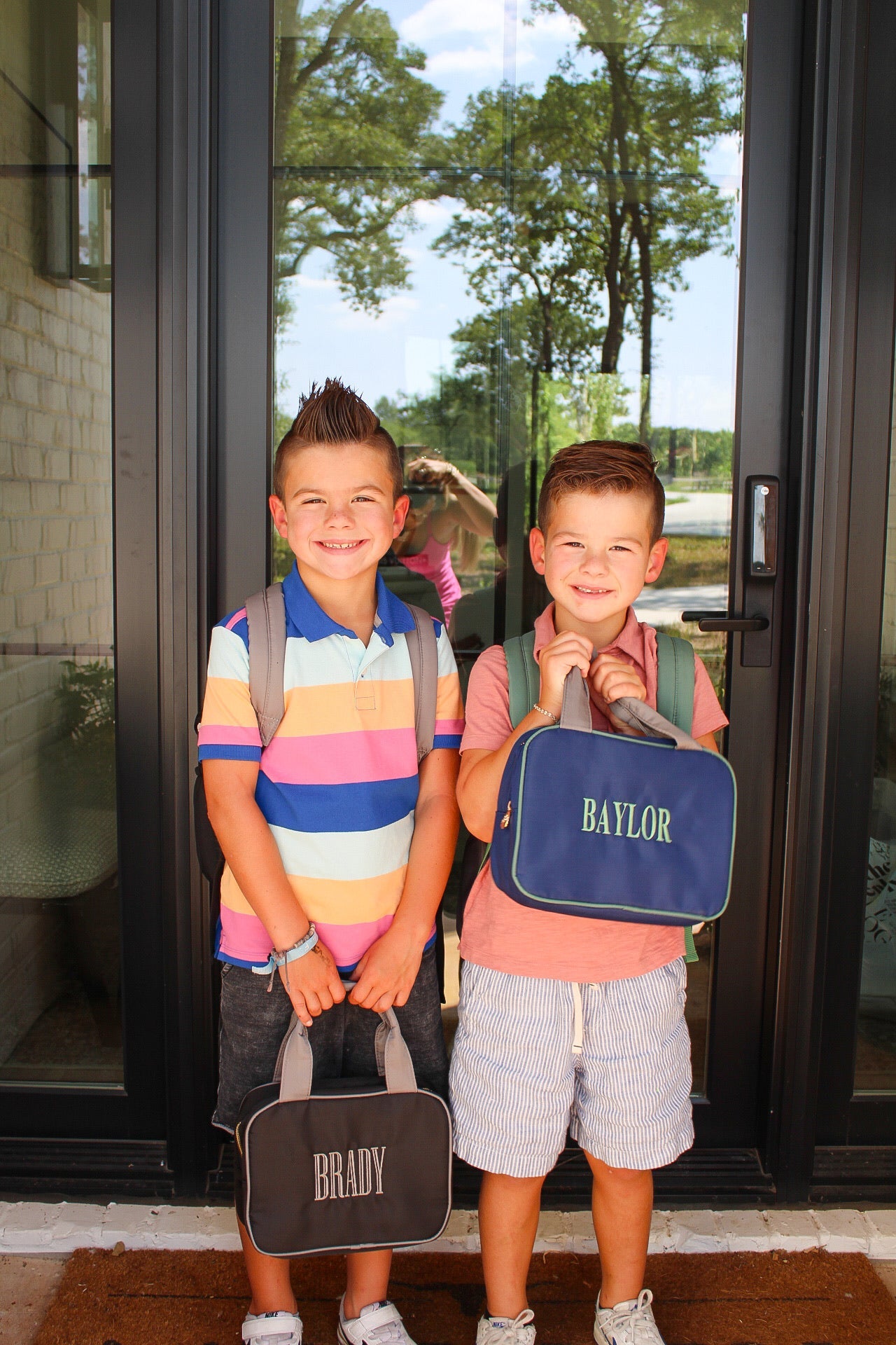 Green, Navy, + Grey Colorblock Backpack