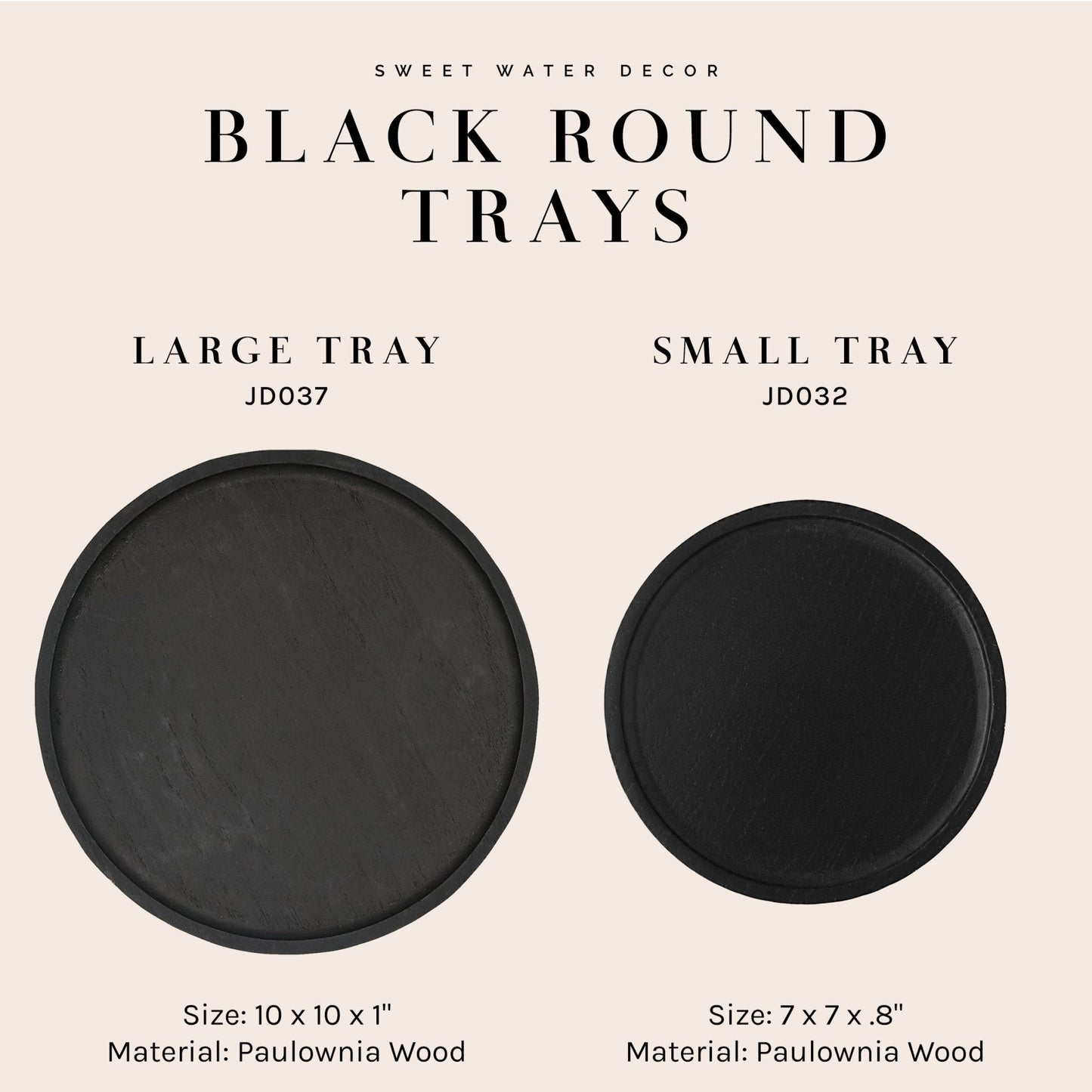 Large Black Round Wood Tray