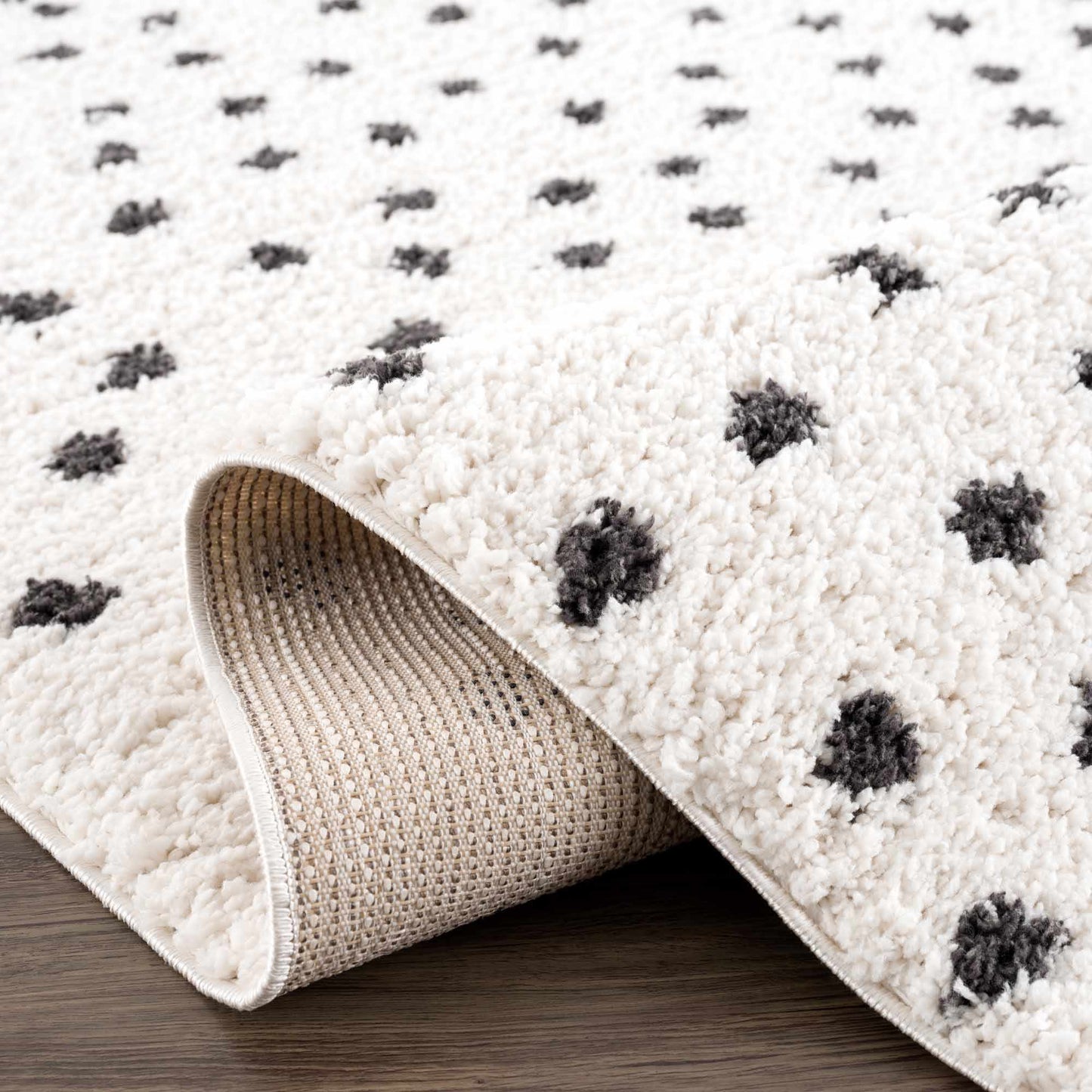 Chaia Dotted Black & White Plush Rug