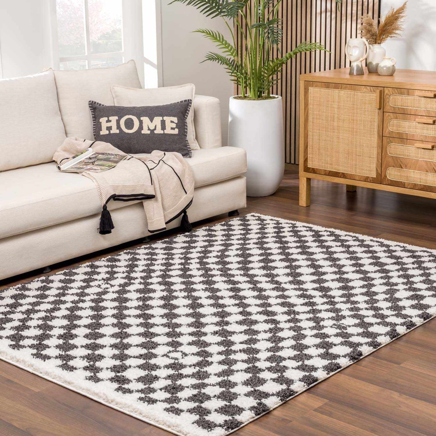 Kieu Black & White Checkered Area Rug