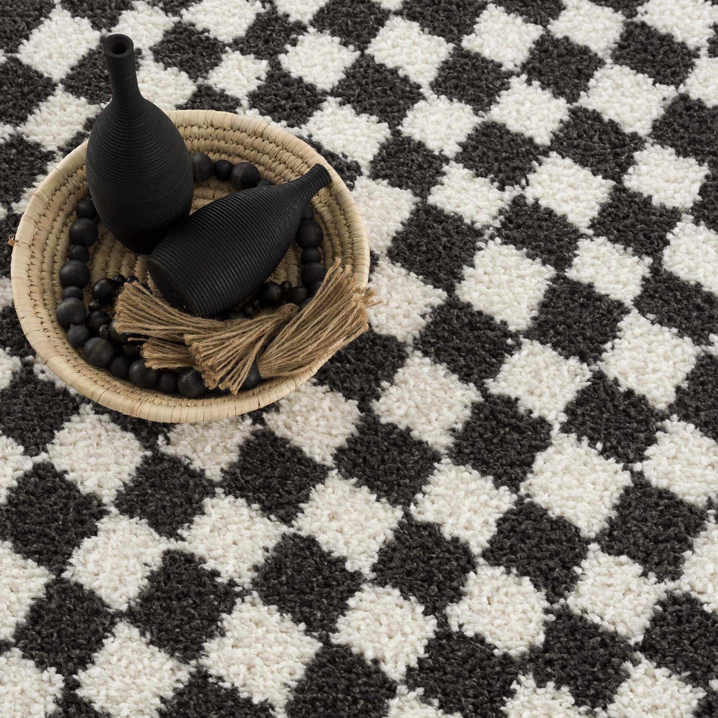 Kieu Black & White Checkered Area Rug