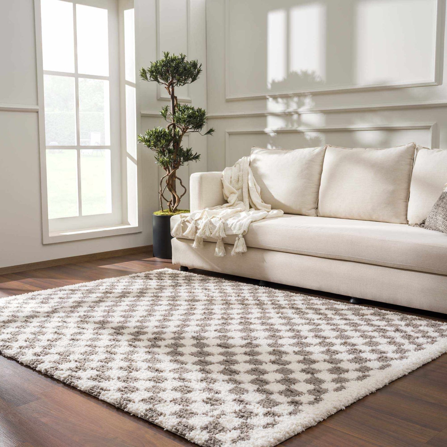 Kieu Taupe Checkered Area Rug