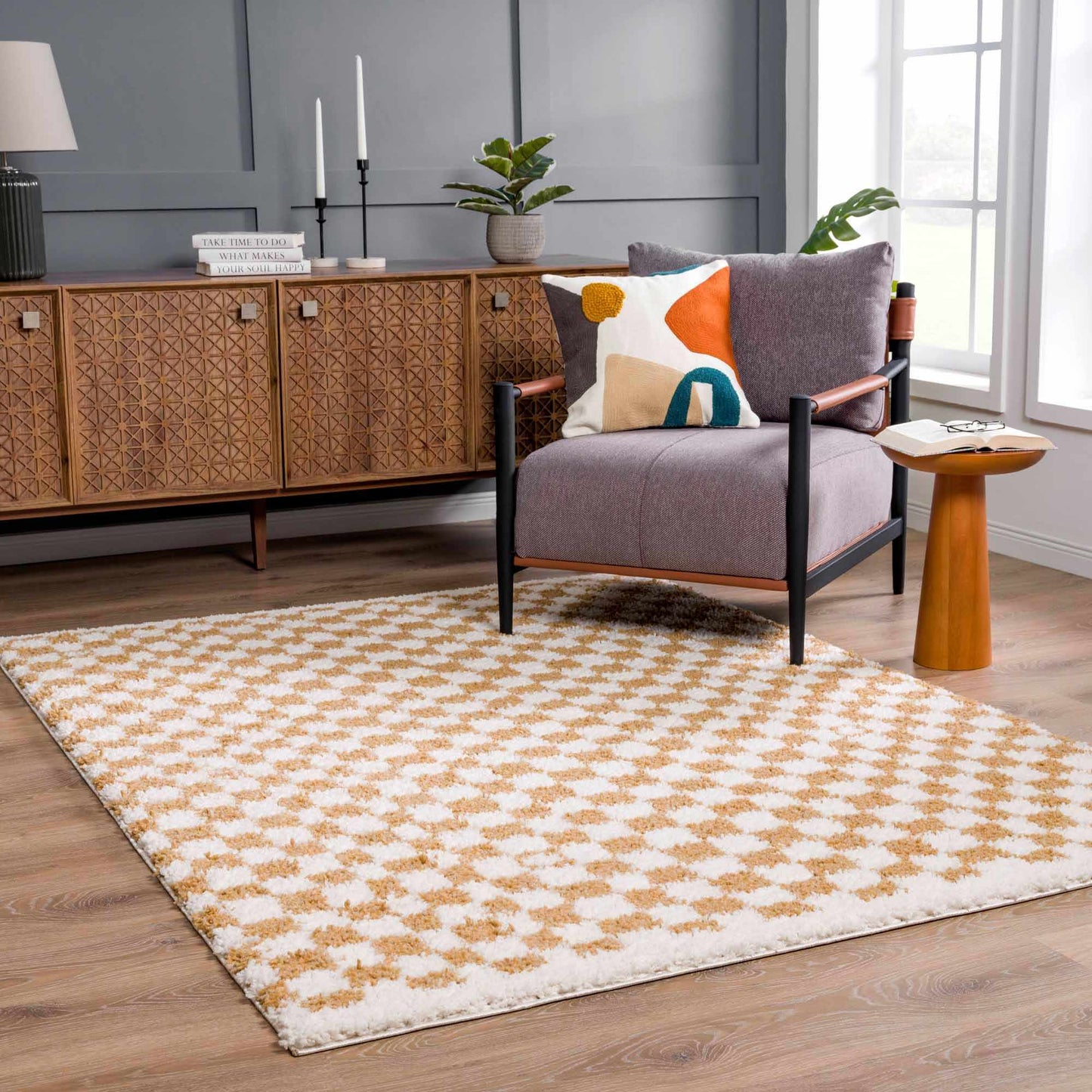 Kieu Yellow & White Checkered Area Rug