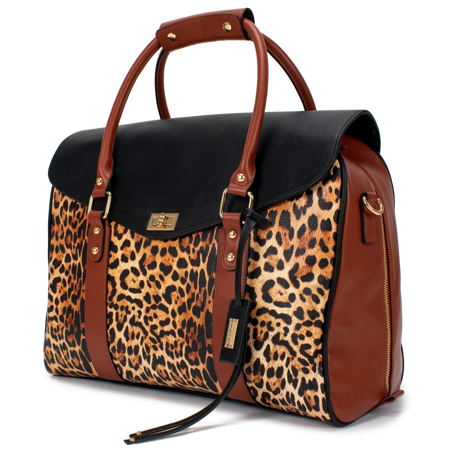 Leopard Vegan Leather Weekender Tote Bag