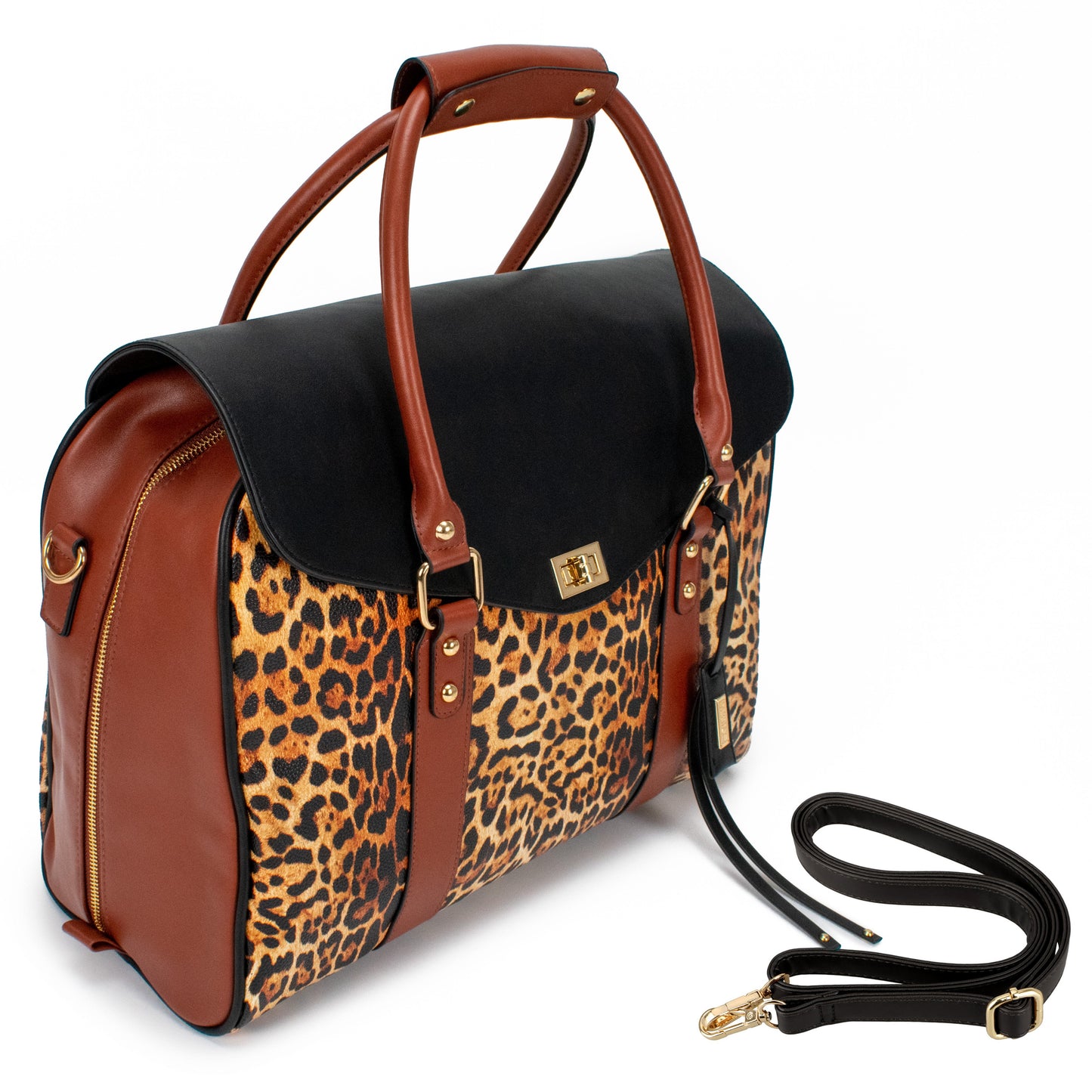 Leopard Vegan Leather Weekender Tote Bag