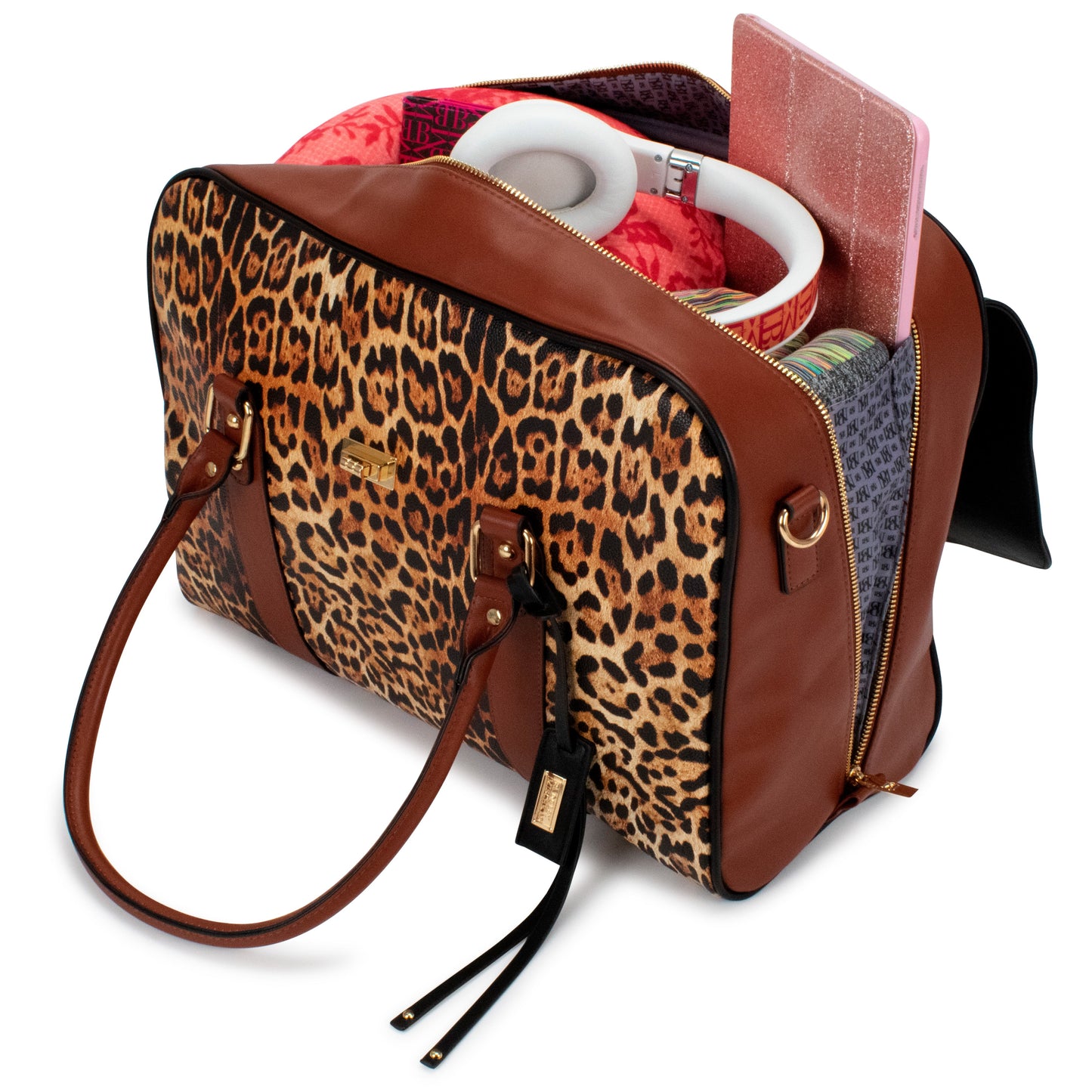 Leopard Vegan Leather Weekender Tote Bag