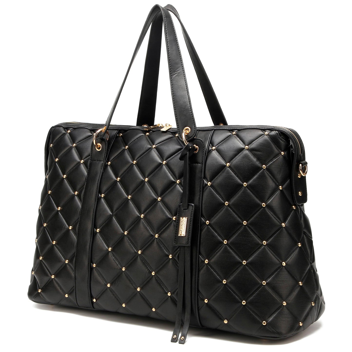 Diamond Quilted Vegan Leather Weekender Tote Bag