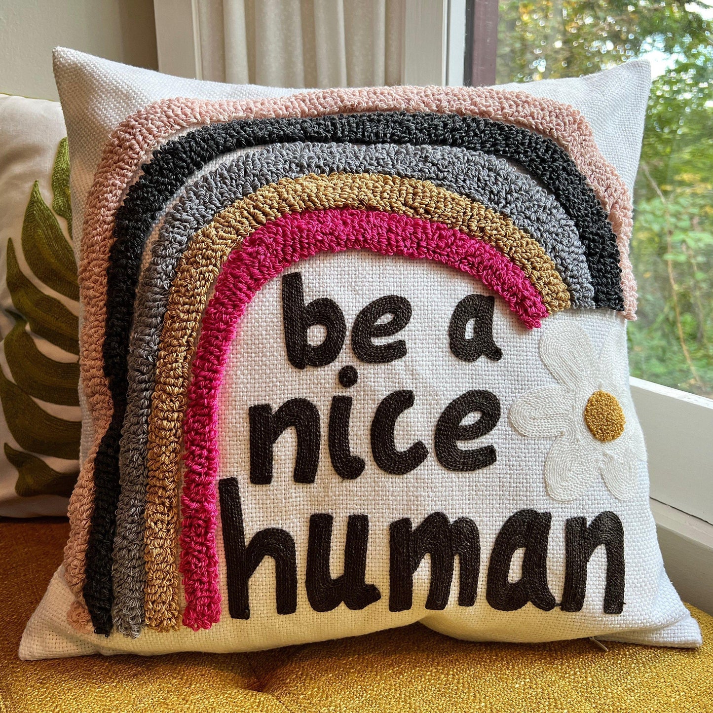 Be a Nice Human Embroidered Pillow Cover