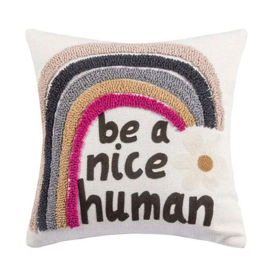 Be a Nice Human Embroidered Pillow Cover