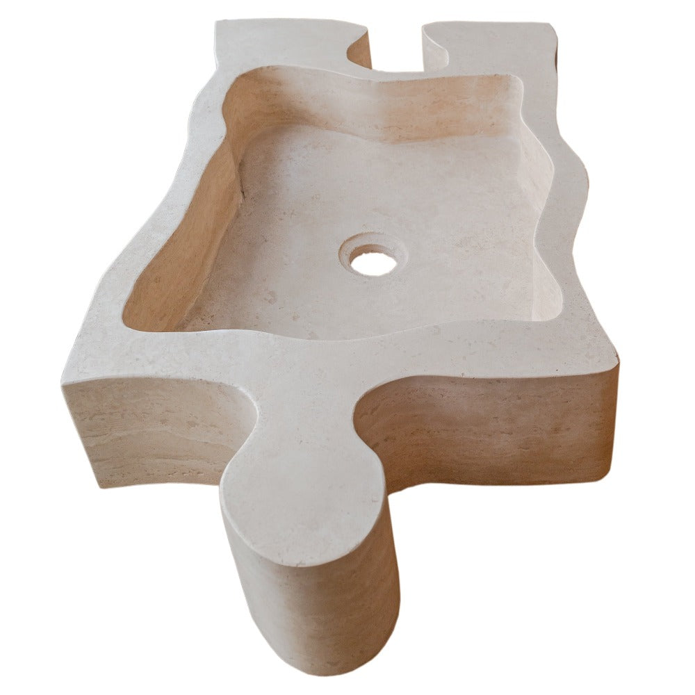 Natural Stone Beige Travertine Above Counter Puzzle Shape Sink (W)16" (L)27.5" (H)6"