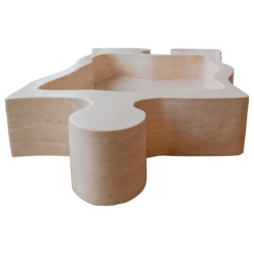 Natural Stone Beige Travertine Above Counter Puzzle Shape Sink (W)16" (L)27.5" (H)6"