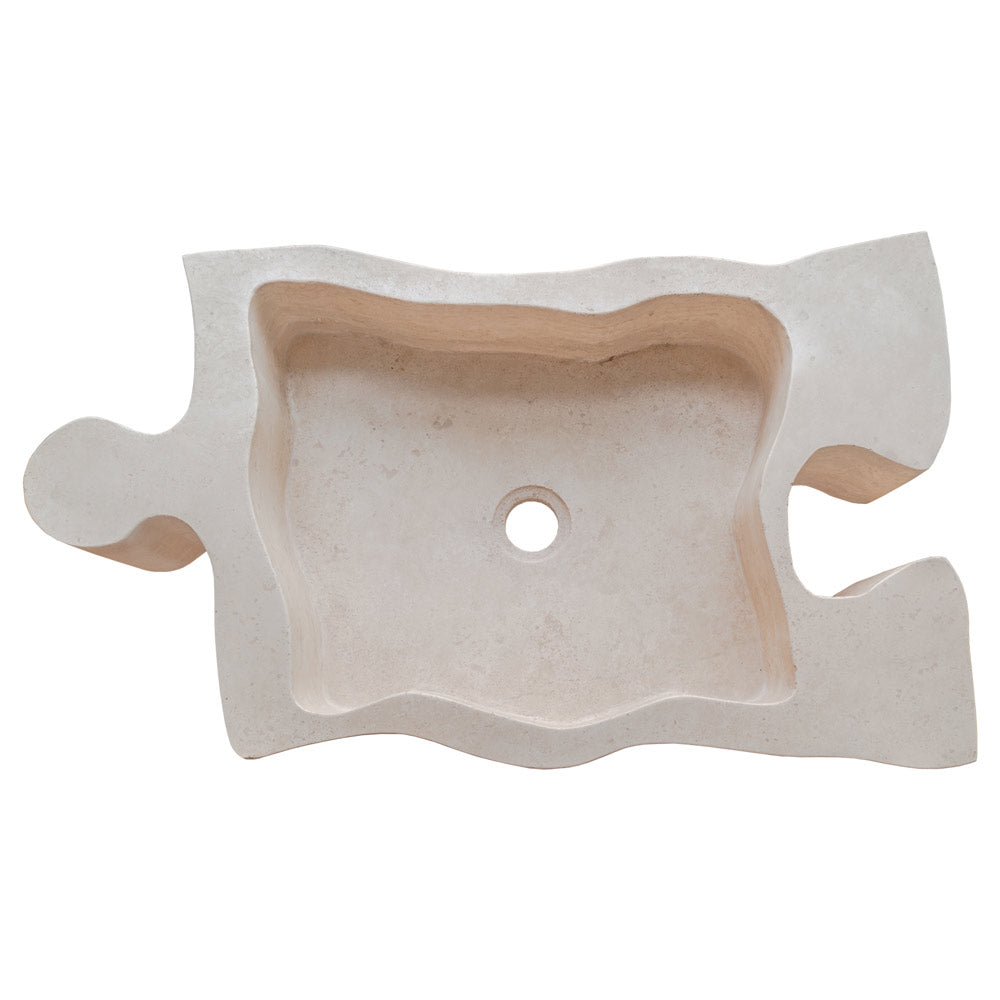 Natural Stone Beige Travertine Above Counter Puzzle Shape Sink (W)16" (L)27.5" (H)6"