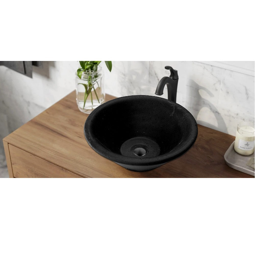 Black Andesite Natural Stone V-Shape Tapered Sink Honed-Matte  (D)16" (H)6"