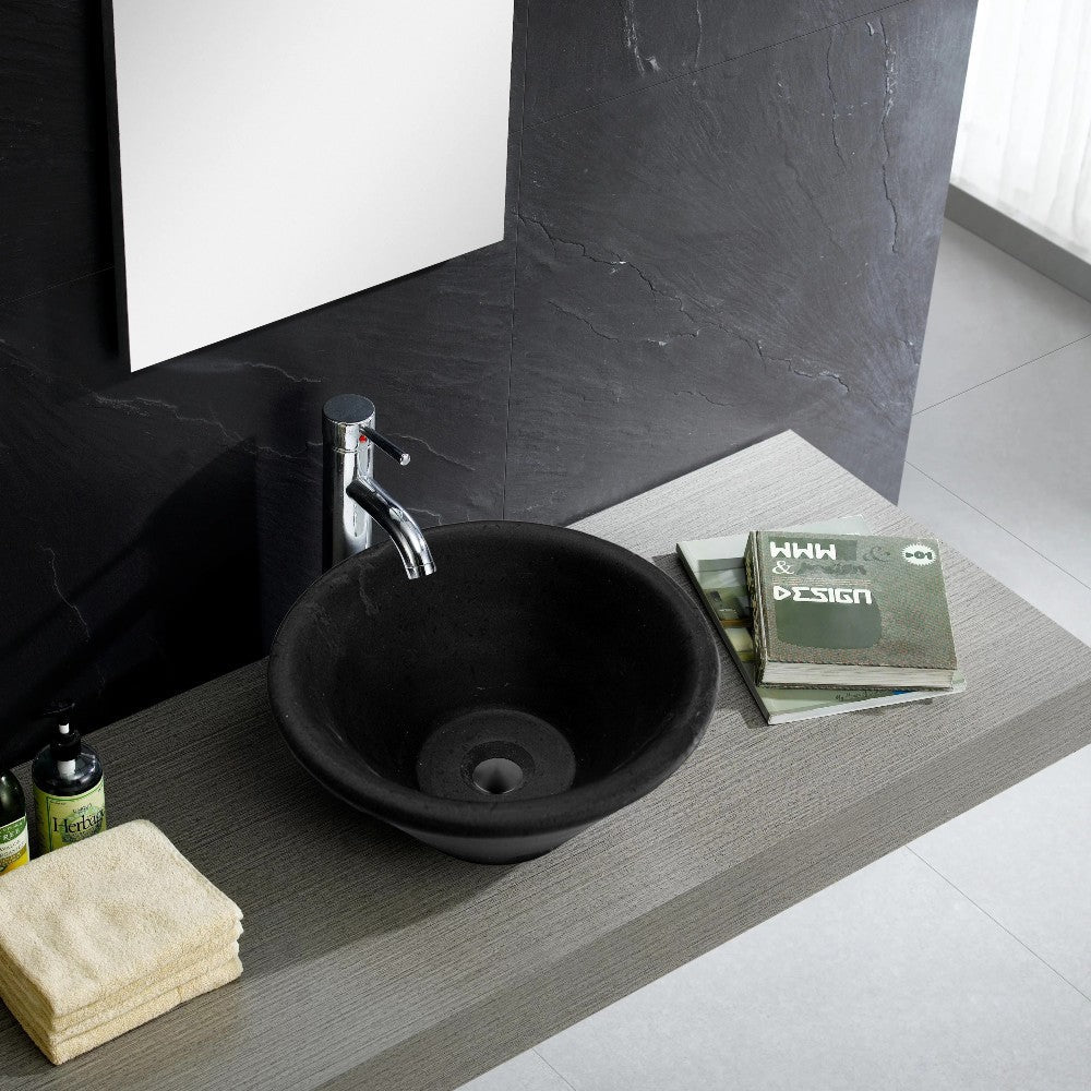 Black Andesite Natural Stone V-Shape Tapered Sink Honed-Matte  (D)16" (H)6"