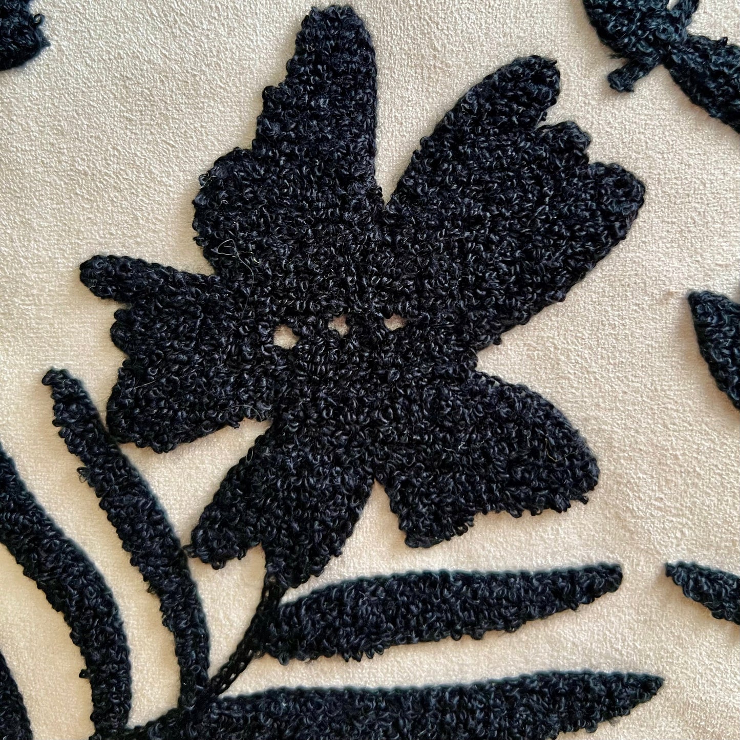 Black and White Floral Embroidered Pillow Cover