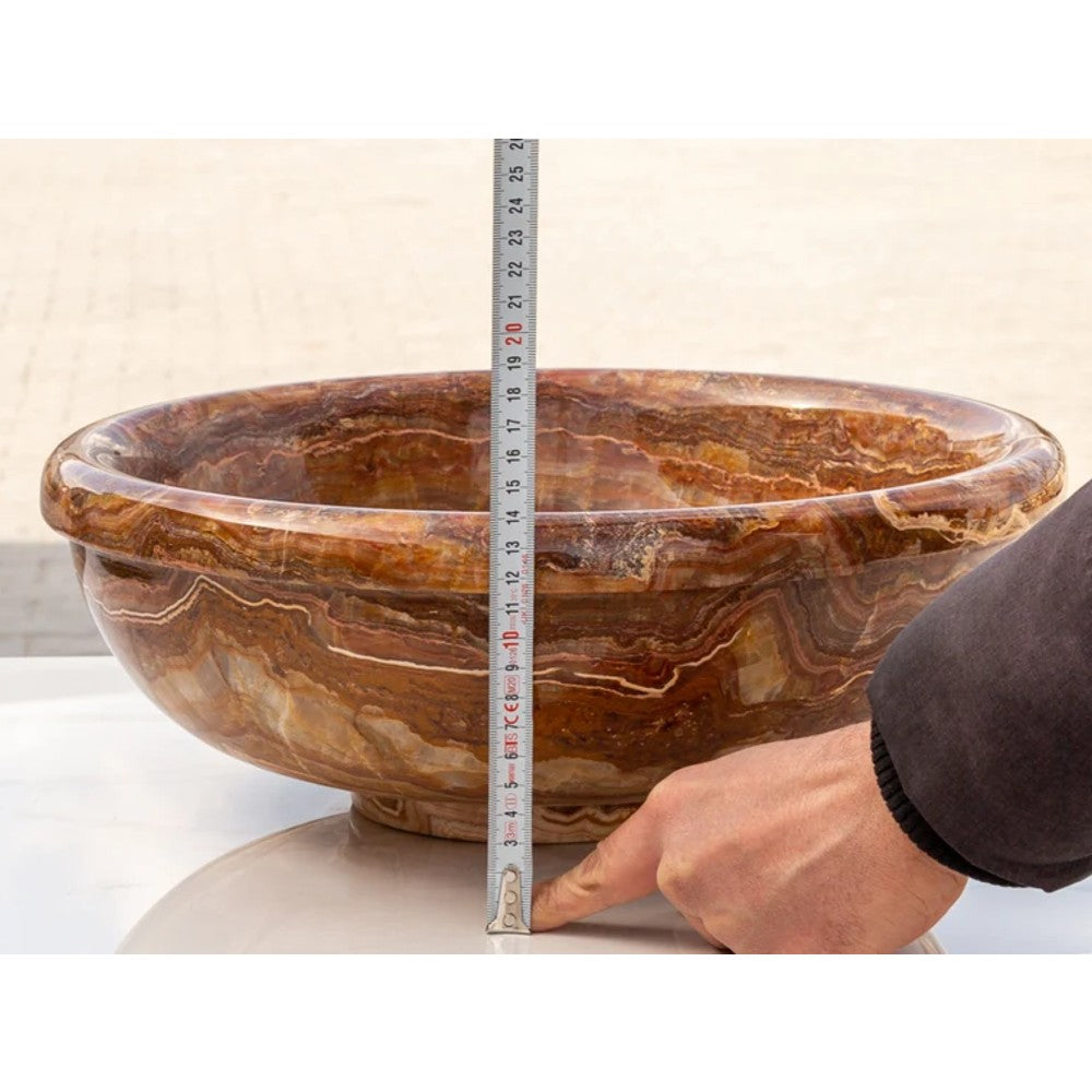 Brown Onyx Translucent Natural Stone Drop-in Vessel Sink Polished  (D)16" (H)6"