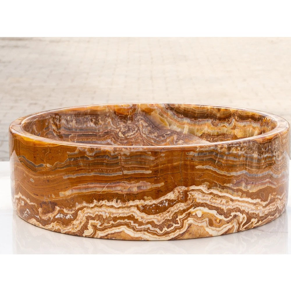 Brown Onyx Translucent Natural Stone Vessel Sink Polished  (D)16" (H)6"