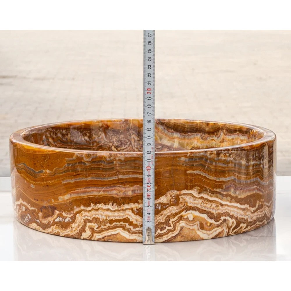 Brown Onyx Translucent Natural Stone Vessel Sink Polished  (D)16" (H)6"