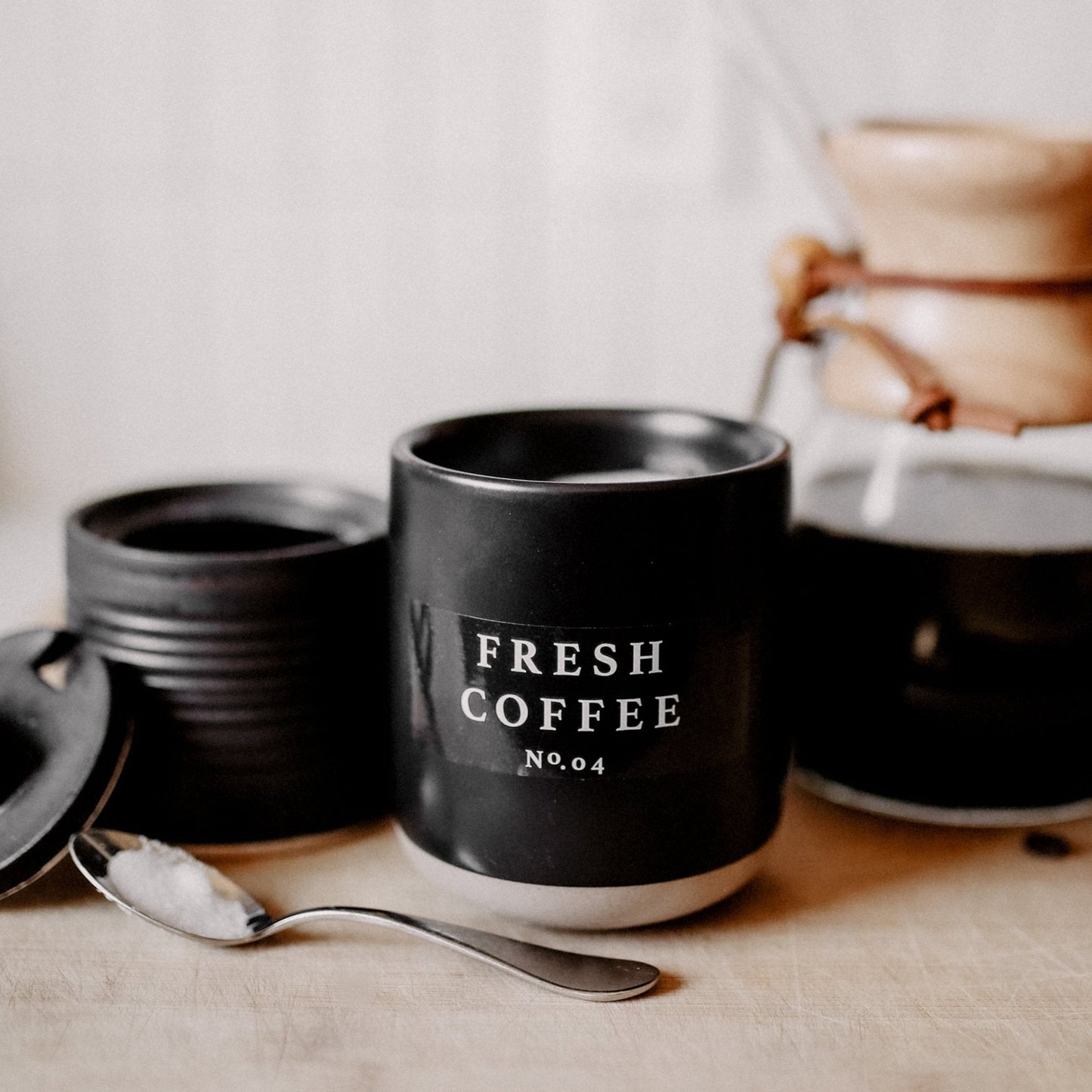 Fresh Coffee Soy Candle - Black Stoneware Jar - 12 oz